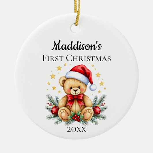 Baby's Eerste Kerstteddybeer Foto Ornament (Voorkant)