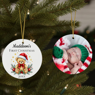 Baby's Eerste Kerstteddybeer Foto Ornament