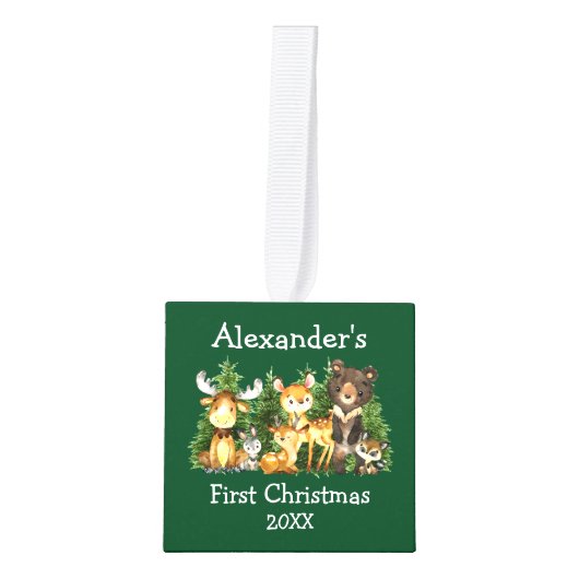 Baby's eerste kerstvietjes Deer Foto Kubus Ornament (Voorkant)