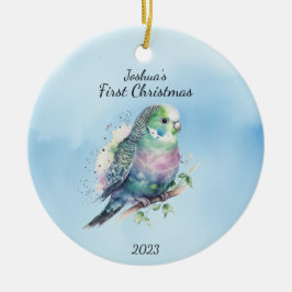 Baby's eerste Kerstvogel gepersonaliseerd Keramisch Ornament
