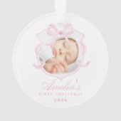 Baby's eerste roze kerstfoto ornament (achterkant)