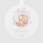 Baby's eerste roze kerstfoto ornament (voorkant)