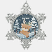 Baby's eerste Schattigee herten gepersonaliseerd Tin Sneeuwvlok Ornament (Voorkant)