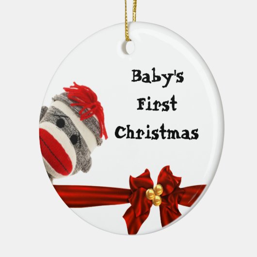 BABY'S EERSTE SOCK MONKEY ORNAMENT PERSONALISEERD (Links)