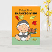 Baby's eerste Thanksgiving meisje pelgrim Kaart (Gele Bloem)