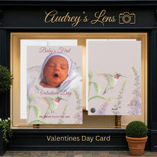 Baby's Eerste Valentijnsdag Whimsische Kolibrie Feestdagenkaart