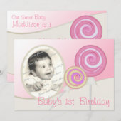 Baby's eerste verjaardag Lollipop Kaart (Voorkant / Achterkant)