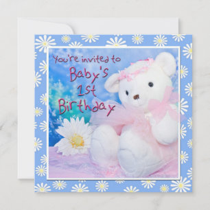 Baby's eerste verjaardag Teddy Bear & Daisies Kaart