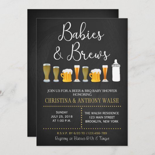 Baby's en Brews Baby shower Chalk BBQ Uitnodiging (Voorkant / Achterkant)