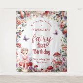 Baby's Fairy Eerste Verjaardagsfeestje Welkom Acht Wandkleed (Voorkant)