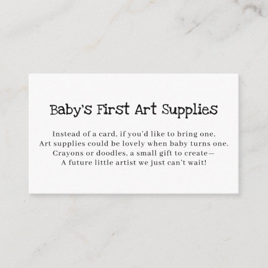 Baby's First Art Supplies Request Baby Shower Informatiekaartje (Voorkant)