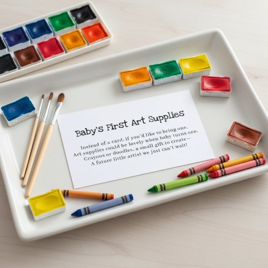 Baby's First Art Supplies Request Baby Shower Informatiekaartje
