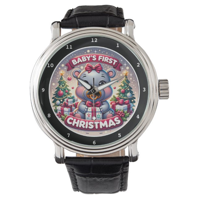 Baby's First Christmas Bear Decorative Horloge (Voorkant)