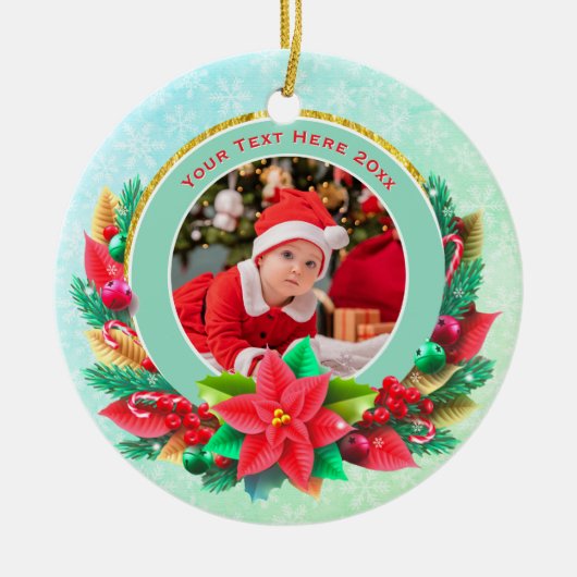 Baby's First Christmas Custom Name Photo Keepsake Keramisch Ornament (Voorkant)