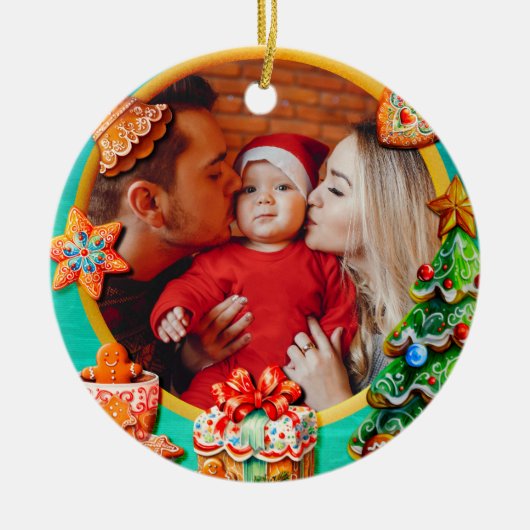 Baby's First Christmas Custom Name Photo Keepsake Keramisch Ornament (Voorkant)