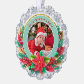 Baby's First Christmas Custom Name Photo Keepsake Ornament Kaart (Links)
