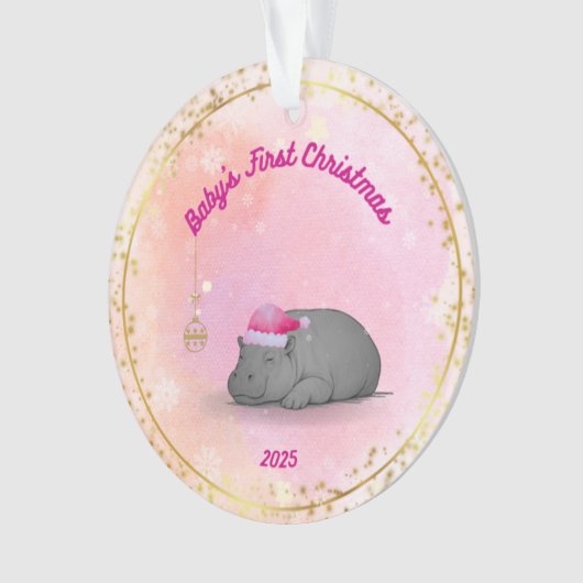 Baby's First Christmas-Hippo Ornament-Customizable (devant)