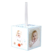 Baby's First Christmas | Light Blue Multi Photo Kubus Ornament (Achter hoekig)