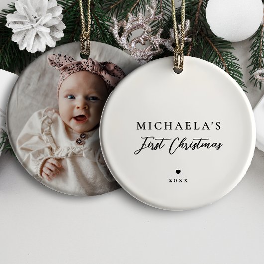 Baby's First Christmas Modern Minimalist Photo Keramisch Ornament