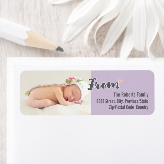 Baby's First Christmas Personalized Photo, purple Etiket (Insitu)