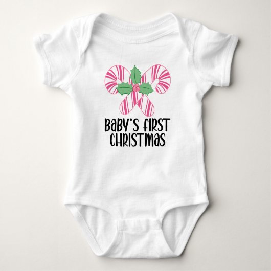 Babys First Christmas Pink Candy Canes Romper (Voorkant)