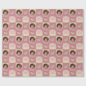 Baby's First Christmas Pink Deer Photo Cadeaupapier (Vlak)