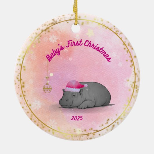 Baby's First Christmas - Porcelain Hippo Ornament (Achterkant)