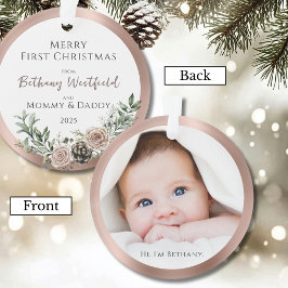 Baby's First Christmas Rose Gold Photo Keepsake Ornament