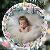 Baby's First Christmas - Rustieke Krans & Foto Keramisch Ornament