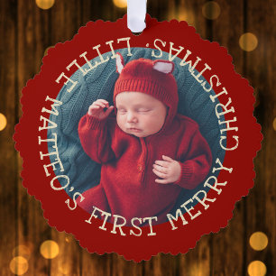 Baby's First Christmas Schattige Uw foto toevoege Ornament Kaart