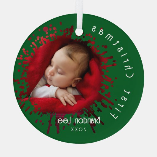 Baby's First Christmas Splatter Pattern  Glas Ornament (Achterkant)