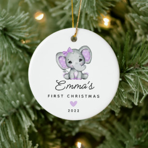 Baby's First Kerstbaby Baby Girl Elephant Keramisch Ornament