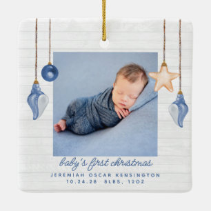 Baby's First Kerstblauw Seashell Holiday Foto Keramisch Ornament