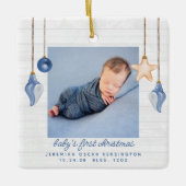 Baby's First Kerstblauw Seashell Holiday Foto Keramisch Ornament (Voorkant)