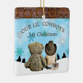 Baby's First Kerstcowboy en Teddy Bear Foto Keramisch Ornament (Rechts)