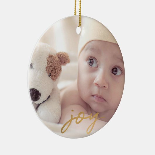 Babys First Kerstfeest Joy Gold Snowflakes Custom Keramisch Ornament (Rechts)