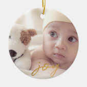 Babys First Kerstfeest Joy Gold Snowflakes Custom Keramisch Ornament (Voorkant)