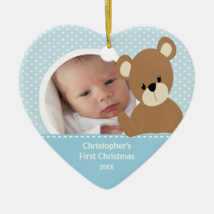 Babys First kerstfoto Beer Ornament Boy