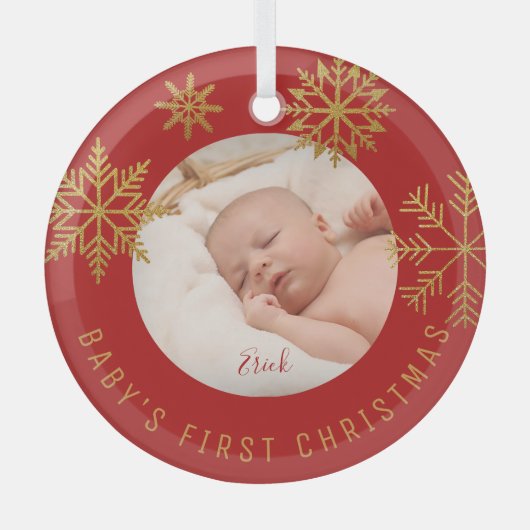 Babys First kerstfoto Gift Glas Ornament (Voorkant)