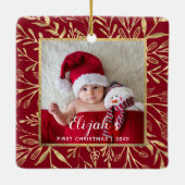 Babys First kerstfoto Gold Foliage Red Keramisch Ornament (Achterkant)