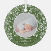 Baby's First Kerstfoto Green Glas Ornament (Voorkant)