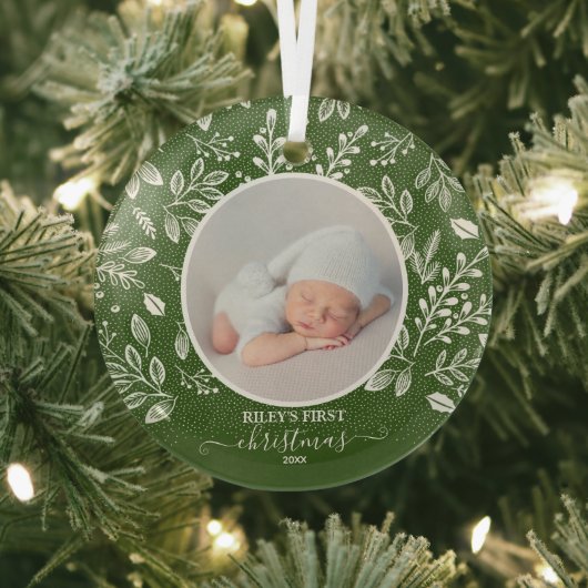 Baby's First Kerstfoto Green Glas Ornament (Insitu)