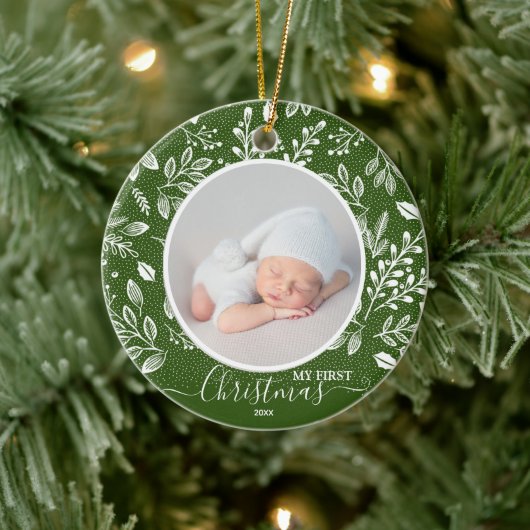 Baby's First Kerstfoto Green Keramisch Ornament (Boom)