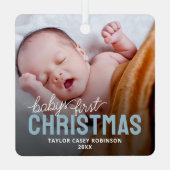 Babys First Kerstfoto Metalen Ornament (Achterkant)