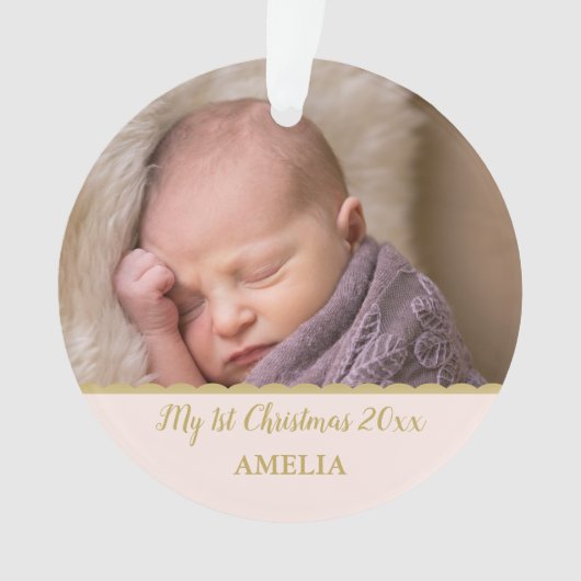 Baby's First kerstfoto Monogram Blush Pink Ornament (voorkant)