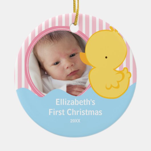 Babys First Kerstfoto Ornament Duck Boy (Voorkant)