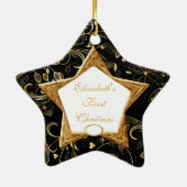 Baby's First kerstfoto-ornament Star Black Keramisch Ornament (Achterkant)