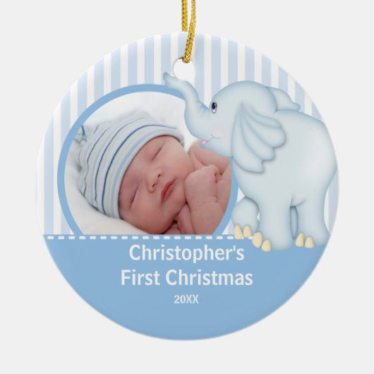 Babys First Kerstfotoornament Elelphant Keramisch Ornament (Voorkant)