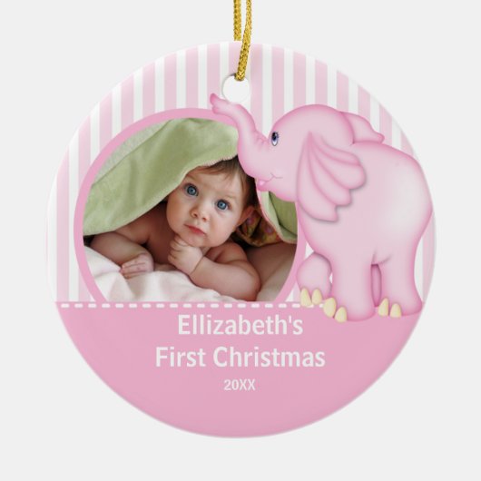 Babys First Kerstfotoornament Elephant Keramisch Ornament (Voorkant)