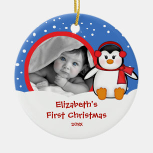 Babys First Kerstfotoornament Penguin Keramisch Ornament